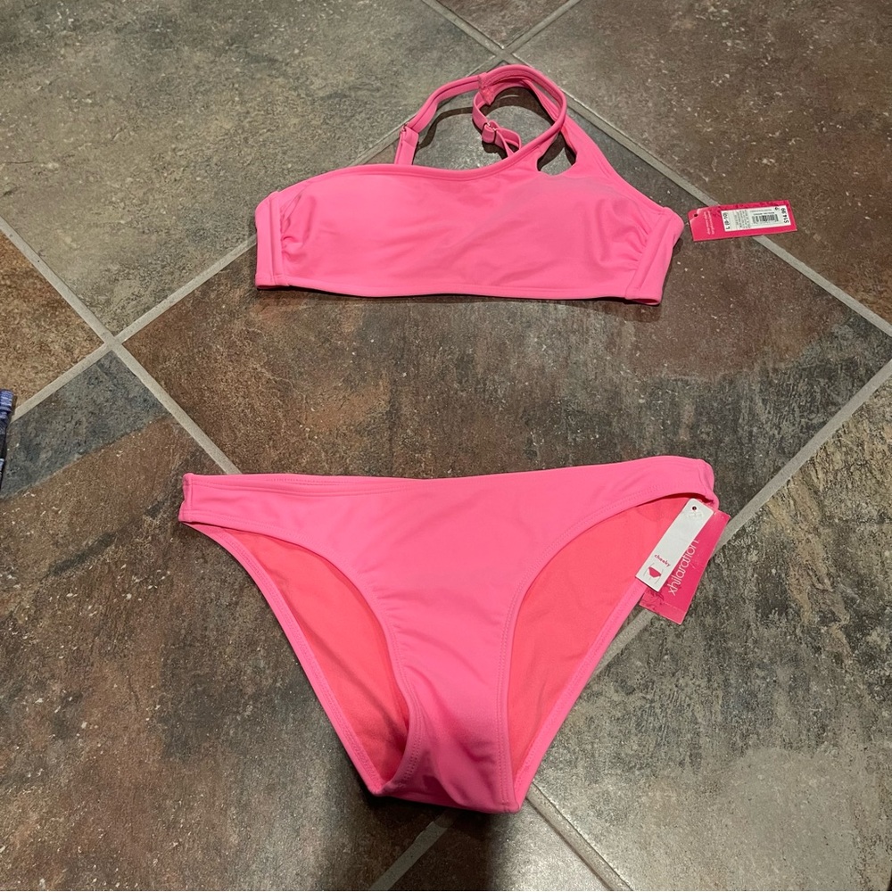 NWT Xhilaration neon pink off the shoulder bikini